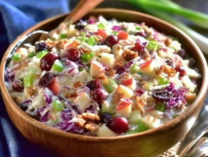 Bowl of Apple Cranberry Coleslaw with fresh apples and cranberries