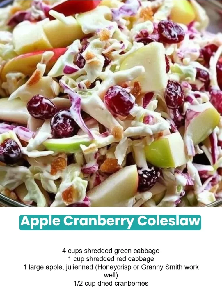 Bowl of Apple Cranberry Coleslaw with fresh ingredients