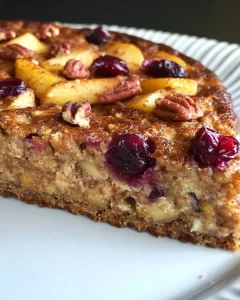 Delicious Apple Cranberry Protein Oatmeal Cake served on a plate