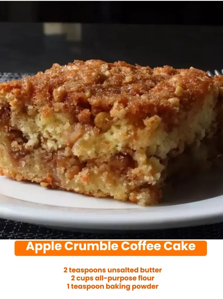 Delicious apple crumble coffee cake with a golden crumb topping