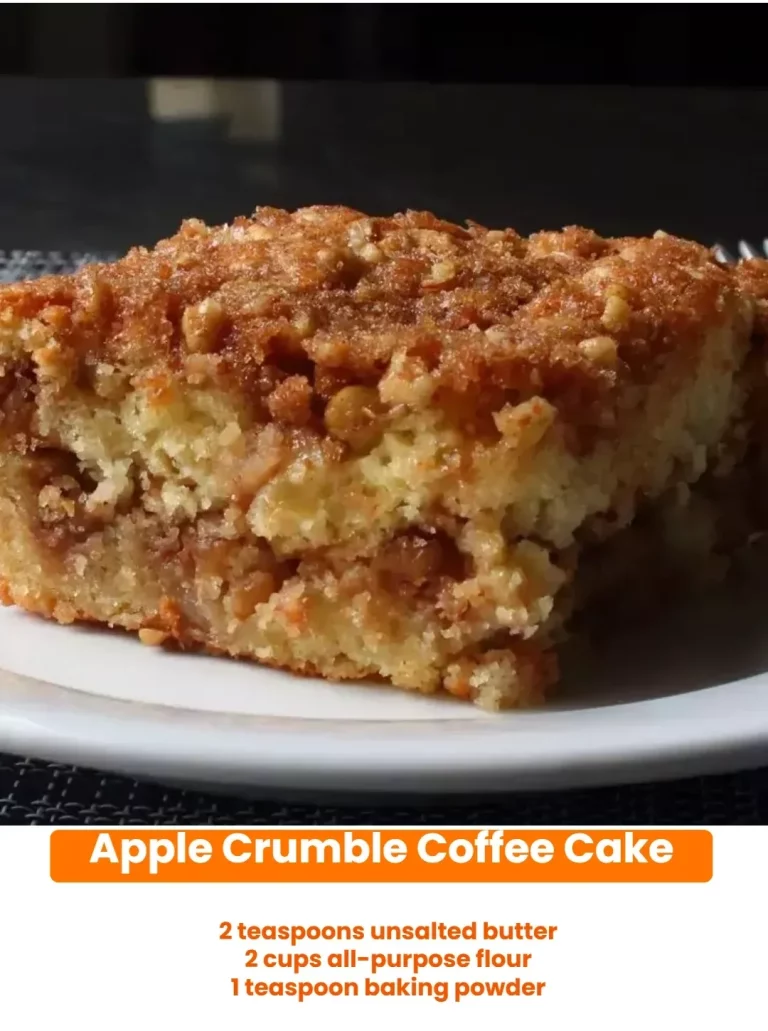 Delicious apple crumble coffee cake with a golden crumb topping