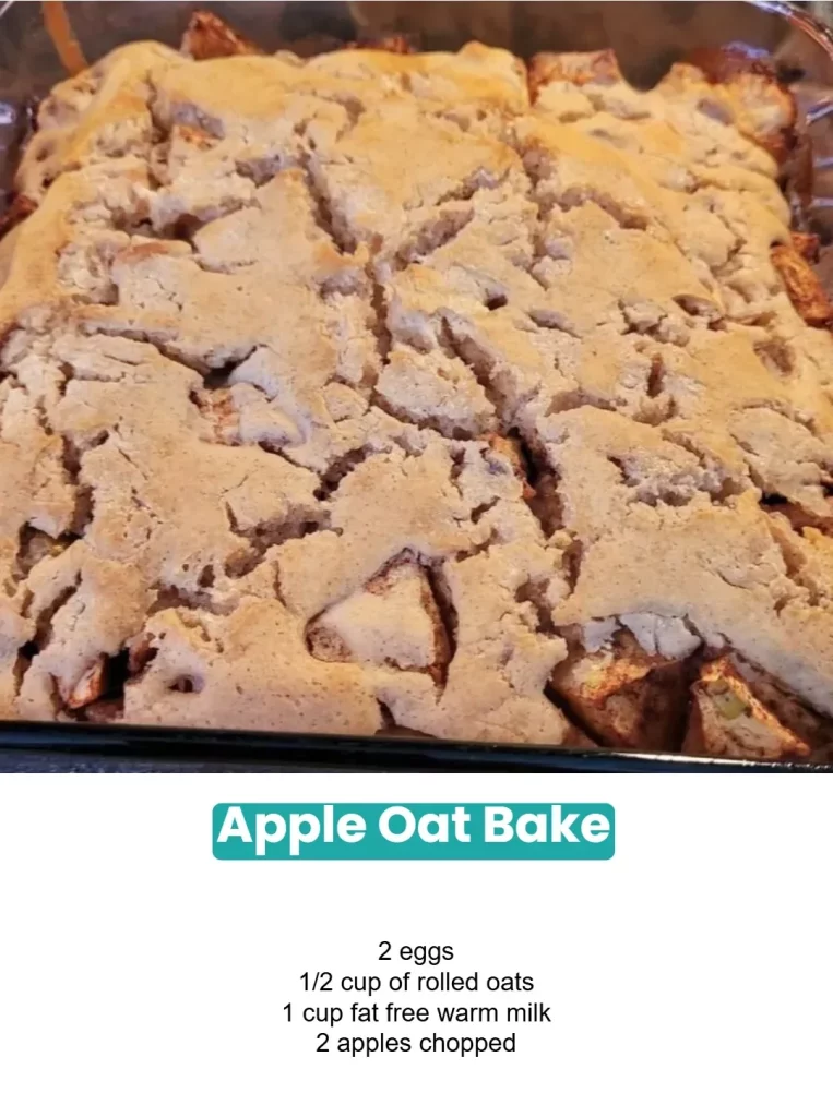 Baked dish of apple oat bake fresh from the oven with apple slices on top.