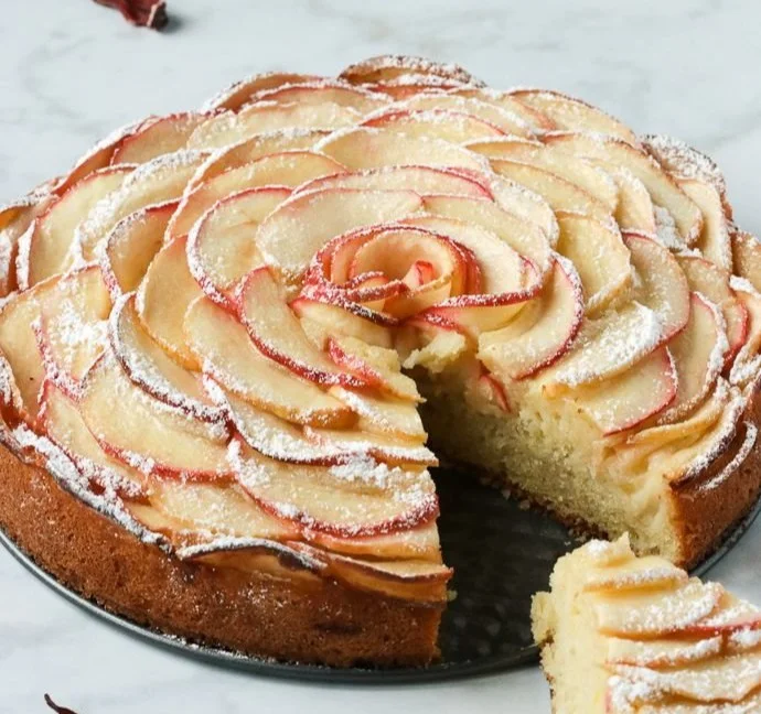 Beautifully arranged Apple Rose Cake with delicate apple slices