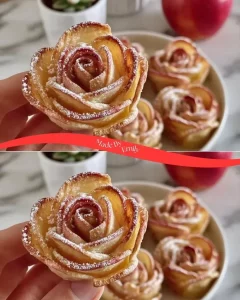 Beautiful Apple Rose Pastry blooms arranged on a plate