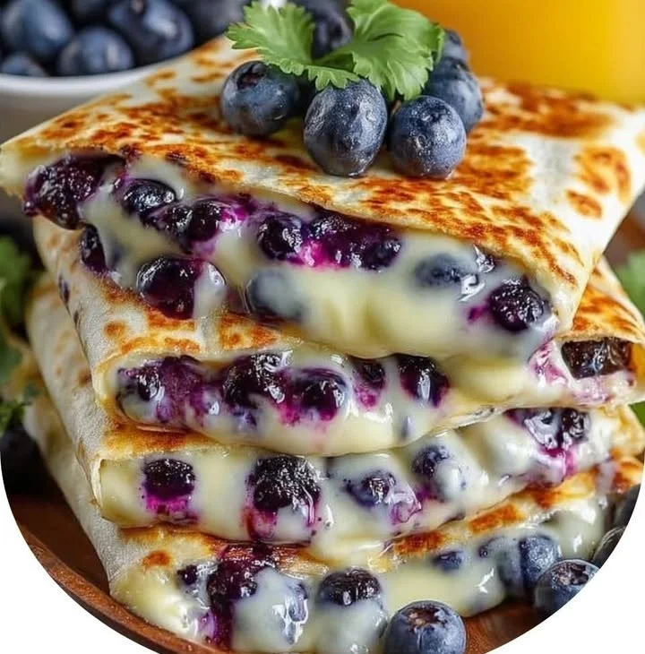 Delicious blueberry breakfast quesadillas with melted cheese and fresh blueberries