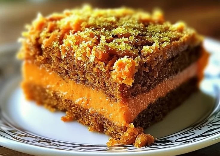 Delicious homemade Brazilian Carrot Cake topped with creamy chocolate frosting.