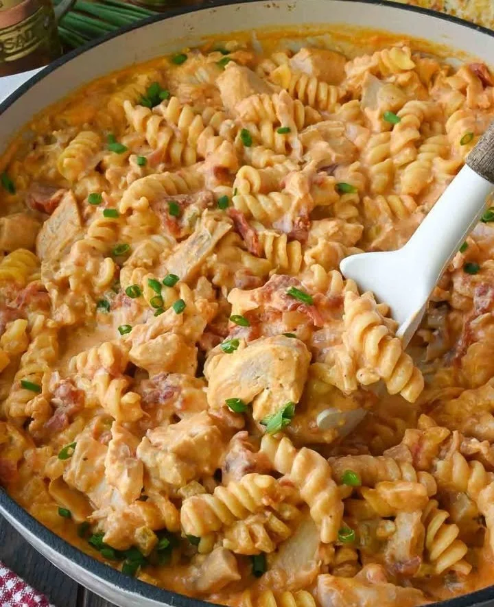Delicious Buffalo Chicken Pasta served in a bowl with garnishes