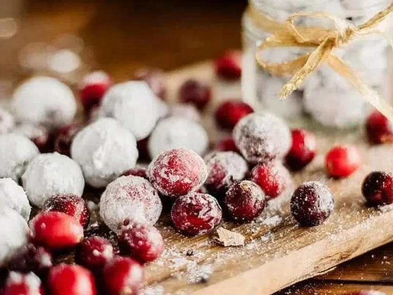 Plate of homemade candied cranberries with sugar glaze.
