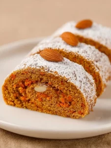 Carrot Apple Oat Cake topped with nuts and spices, showcasing its moist texture.