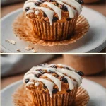 Delicious Carrot Cake Baked Oatmeal Cups topped with cream cheese icing.