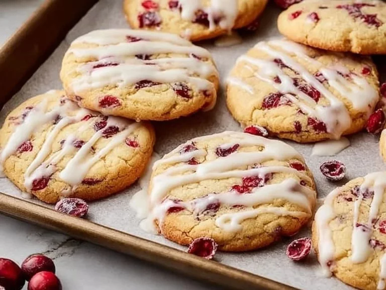 Freshly baked chewy Christmas cranberry orange biscuits on a plate