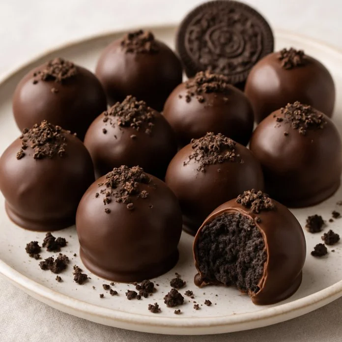 Delicious homemade Chocolate Oreo Truffles on a decorative plate