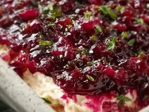 Festive Christmas Cranberry Jalapeño Dip served in a bowl