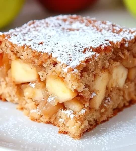 Delicious slice of Cinnamon Apple Cake topped with icing and fresh apple slices