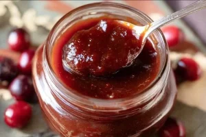 Cranberry BBQ Sauce jar with rich, tangy texture and vibrant colour