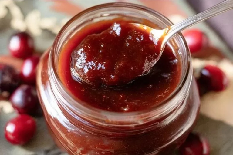 Cranberry BBQ Sauce jar with rich, tangy texture and vibrant colour