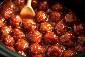 Cranberry BBQ Slow Cooker Meatballs served in a bowl