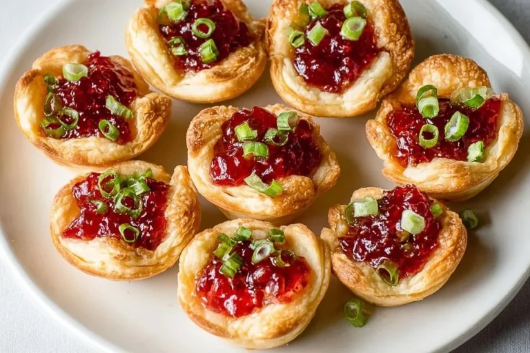 Cranberry cream cheese canapés served as festive appetizers on a platter.