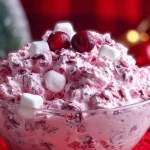 Cranberry Fluff dessert with whipped cream and fresh cranberries