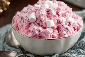 Creamy and colorful Cranberry Fluff Salad in a bowl