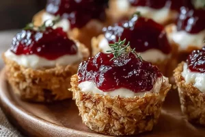 Cranberry Hot Pepper Jelly Cream Cheese Cups served on a platter