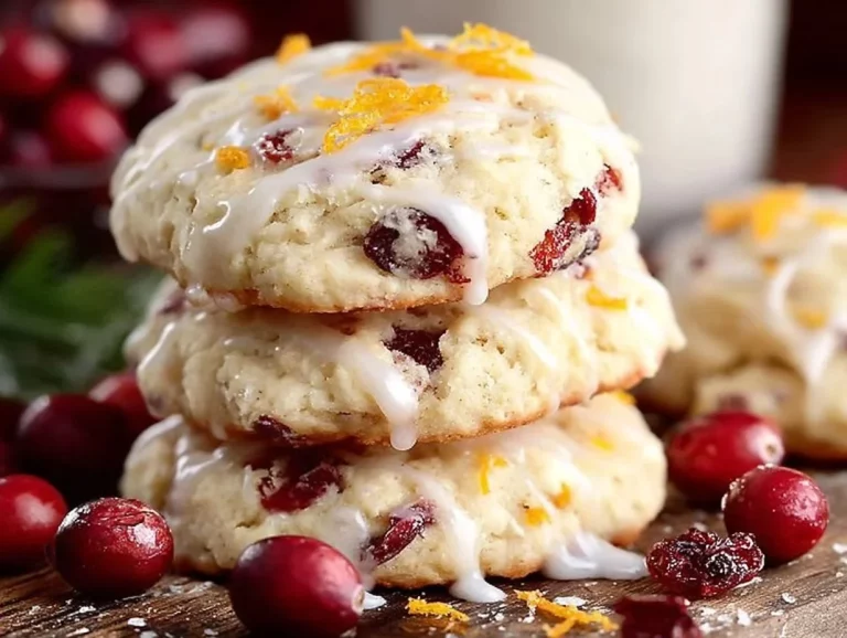 Freshly baked cranberry orange biscuits with zesty glaze