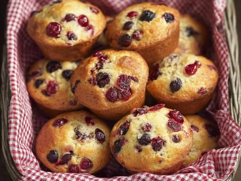 Freshly baked cranberry orange muffins on a cooling rack