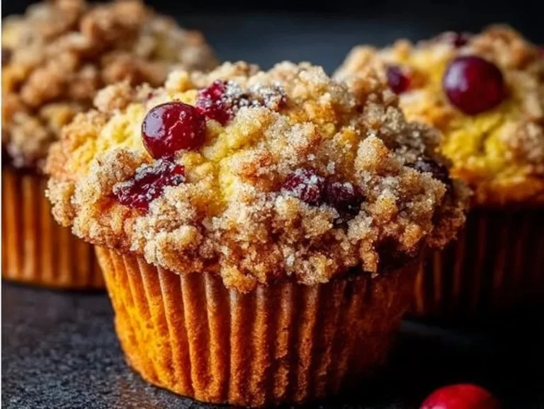 Freshly baked Cranberry Orange Muffins with Crumble on a cooling rack