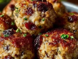 Cranberry Turkey Stuffing Balls ready for festive serving