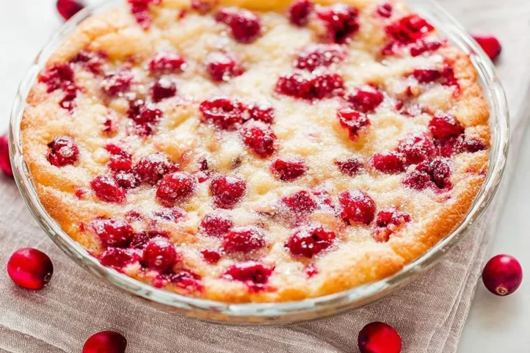 Slice of crustless cranberry pie served on a plate