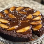 Delicious chocolate apple upside down cake with rich chocolate and caramelized apples