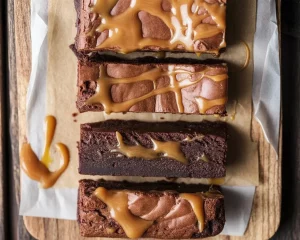 Delicious small batch salted caramel brownies topped with sea salt