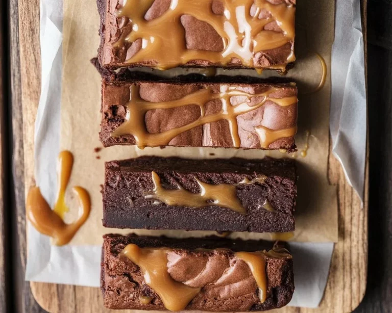 Delicious small batch salted caramel brownies topped with sea salt