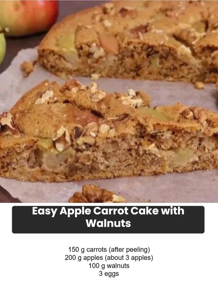 Easy apple carrot cake topped with walnuts, a delicious dessert recipe.