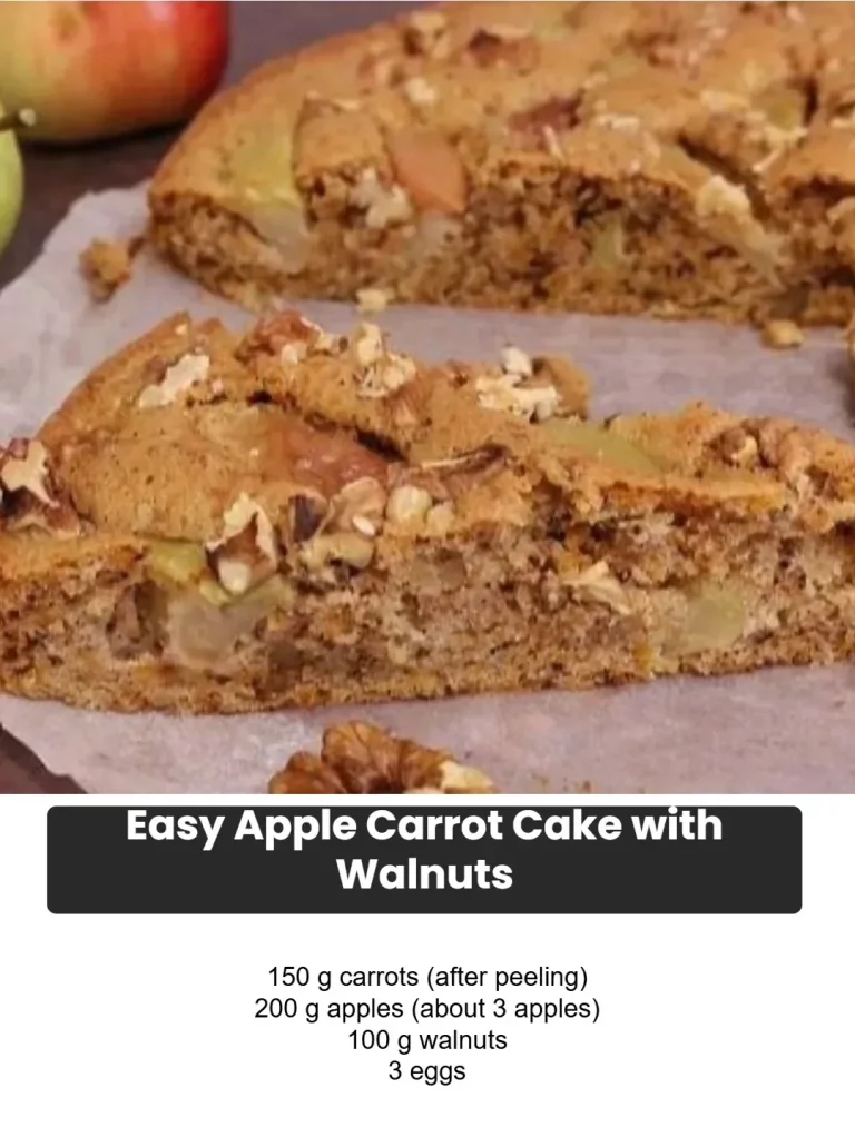 Easy apple carrot cake topped with walnuts, a delicious dessert recipe.