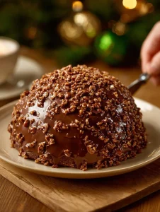 Delicious Ferrero Chocolate Cake topped with hazelnuts and chocolate frosting, beautifully presented.