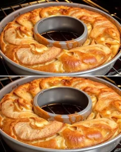 Delicious five-star apple ring cake topped with fresh apples and cinnamon