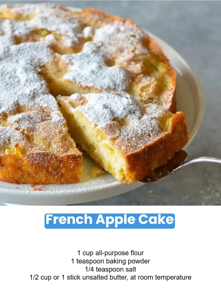 Delicious French Apple Cake topped with fresh apples and caramel glaze.