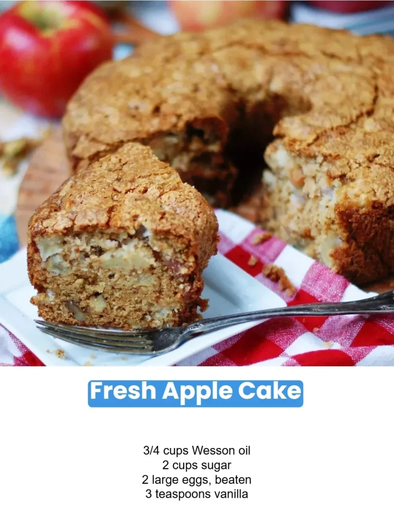 Delicious fresh apple cake with slices and a dusting of powdered sugar