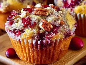 Freshly baked cranberry orange muffins on a cooling rack