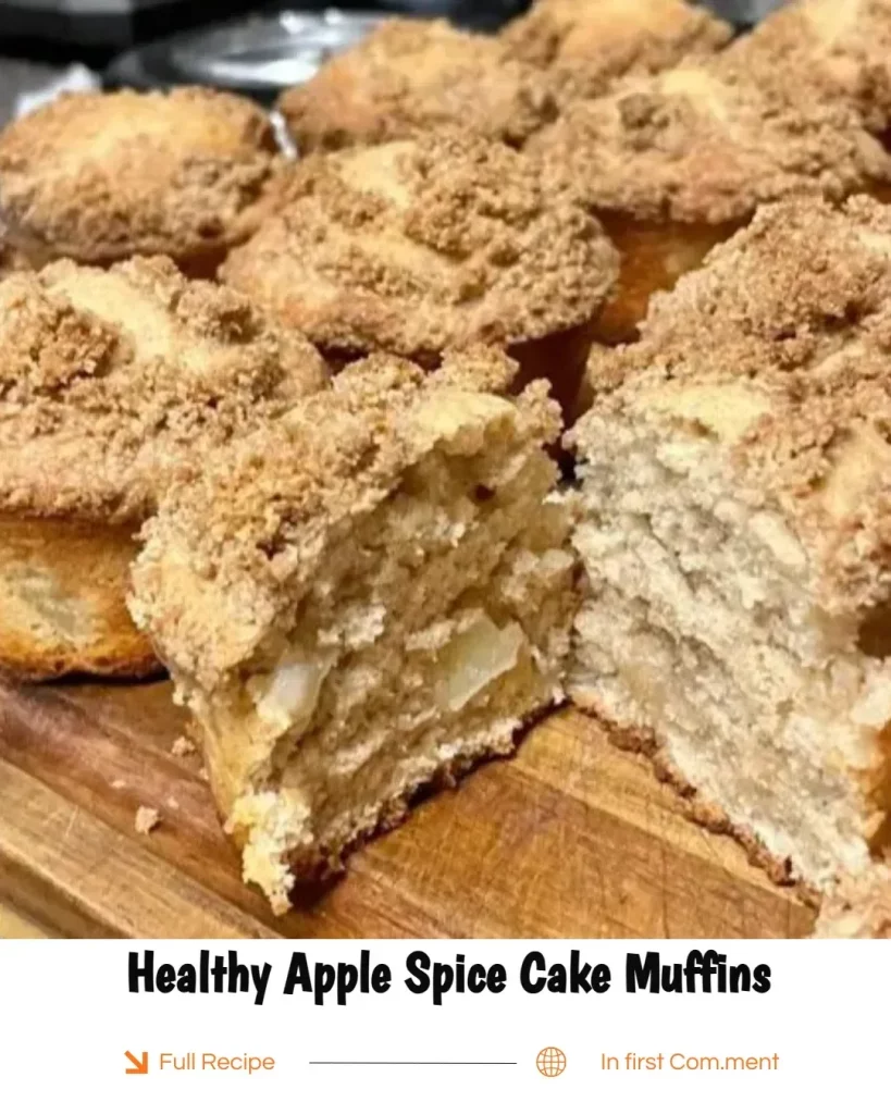 Freshly baked healthy apple spice cake muffins served on a rustic wooden table.