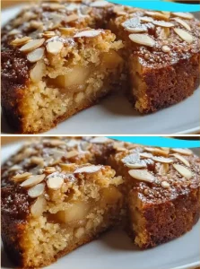 Delicious healthy oatmeal apple cake with sliced apples and oats