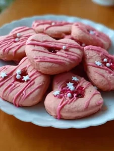 Hearts of Linz cookies topped with luscious red currant jam.