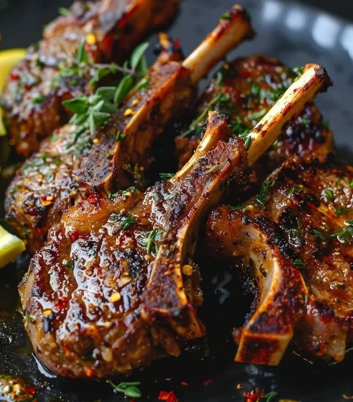 Herb encrusted lamb chops served with fresh herbs and a flavorful crust