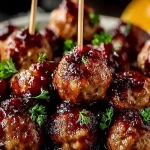 Holiday meatballs served with cranberry orange sauce on a festive table