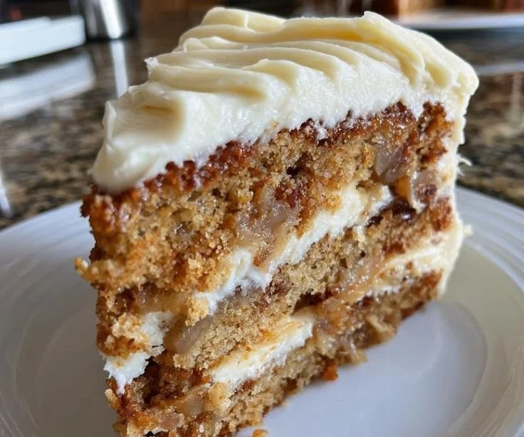 Freshly baked irresistible apple cake with cream cheese frosting