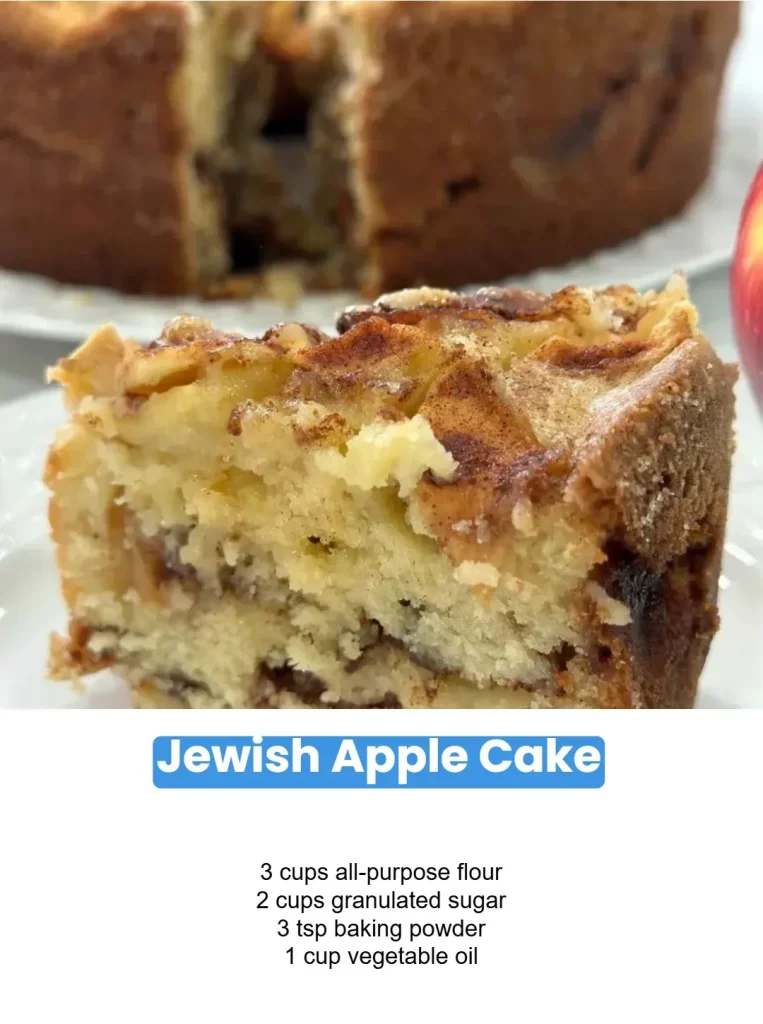 Delicious homemade Jewish Apple Cake with fresh apples and a golden crust.