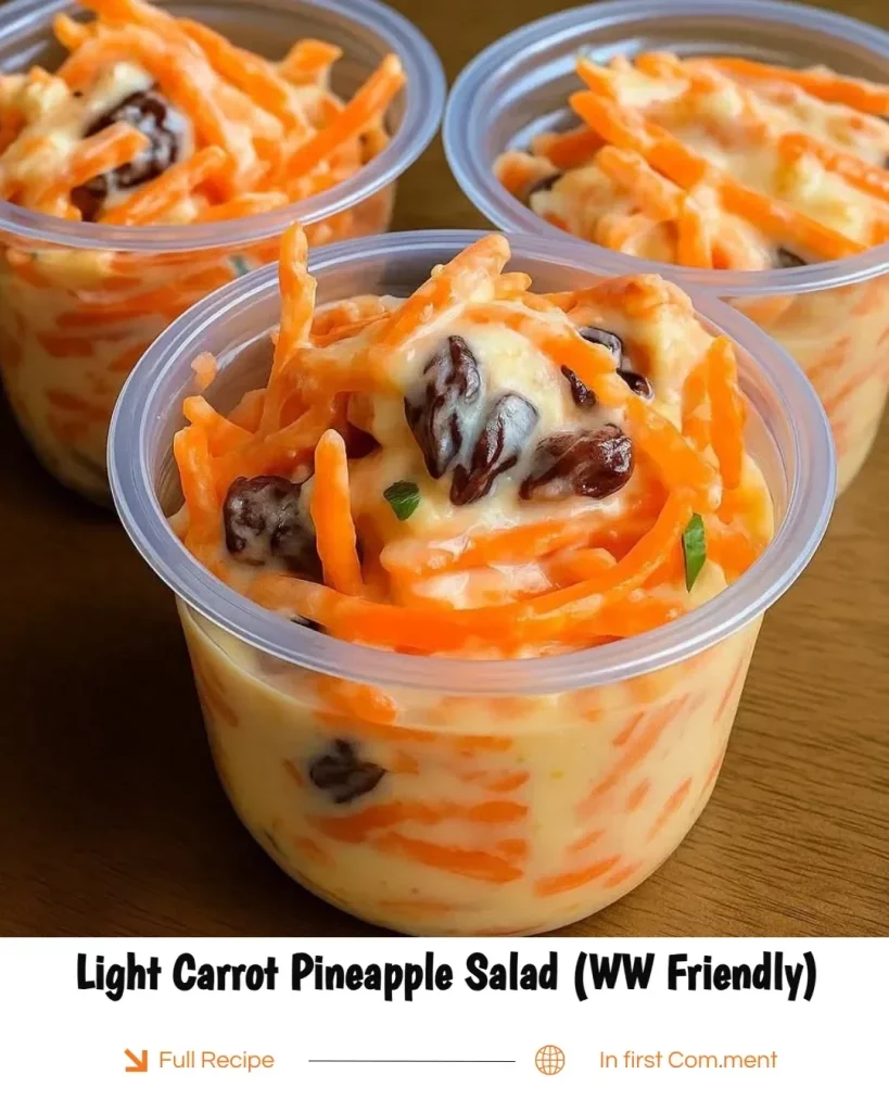Light carrot pineapple salad served in a bowl, garnished with fresh herbs
