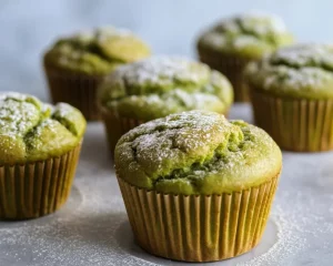 Delicious matcha muffins baked to perfection, ideal for a healthy snack.