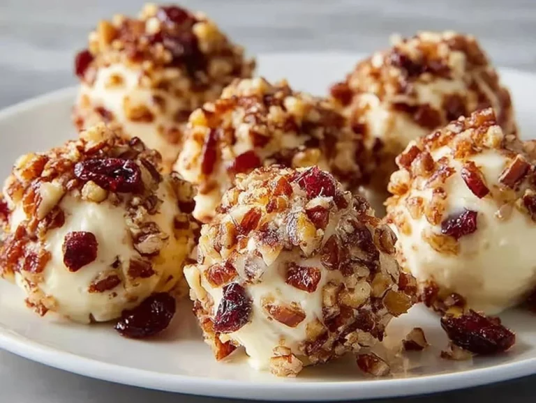 Mini Pineapple Cranberry Cheeseballs with Pecans served on a platter